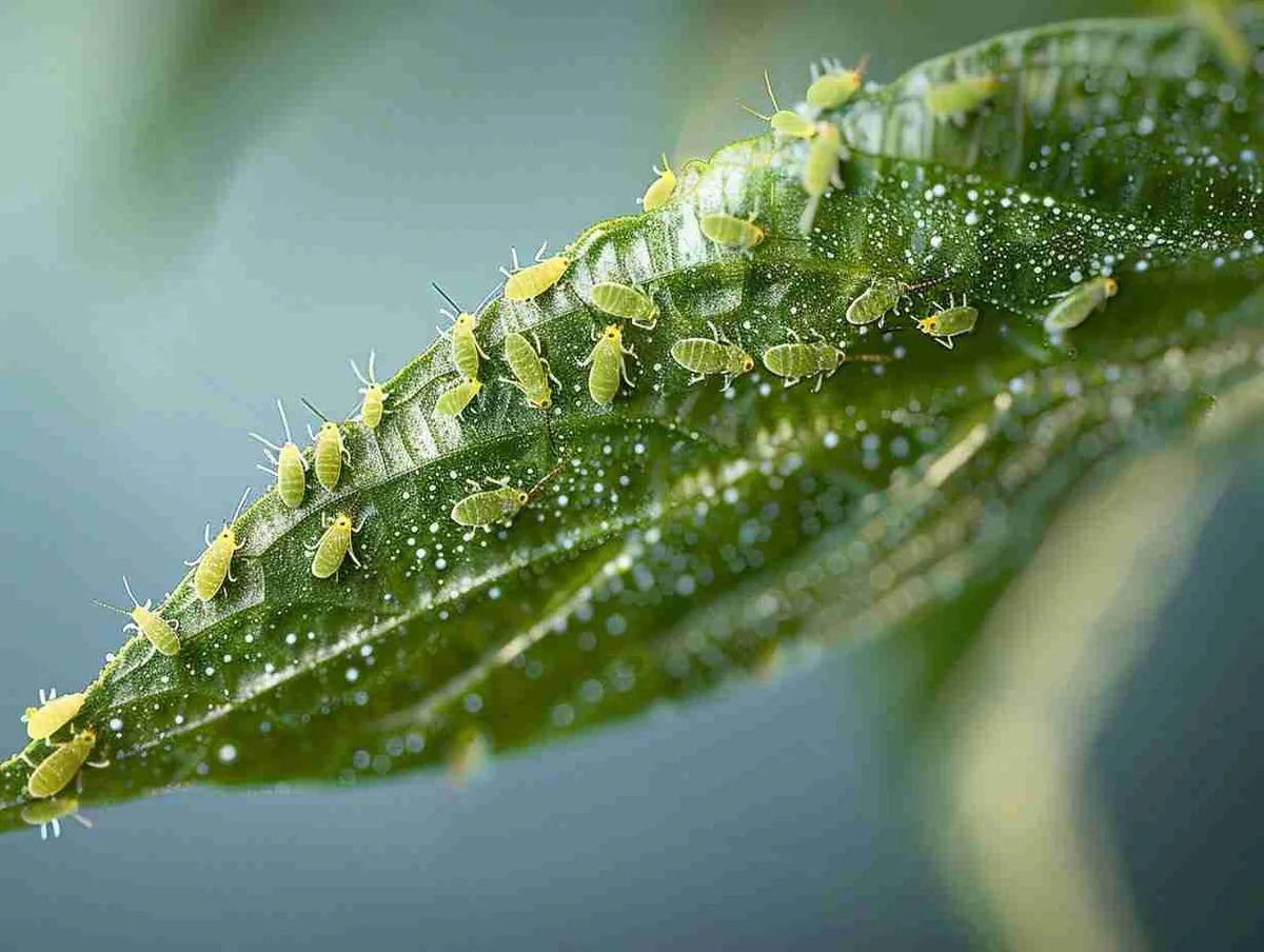 Aphids on pepper leaf underside