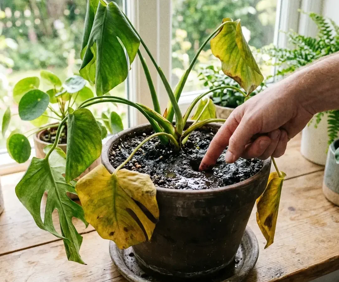 How do I save a waterlogged potted plant?