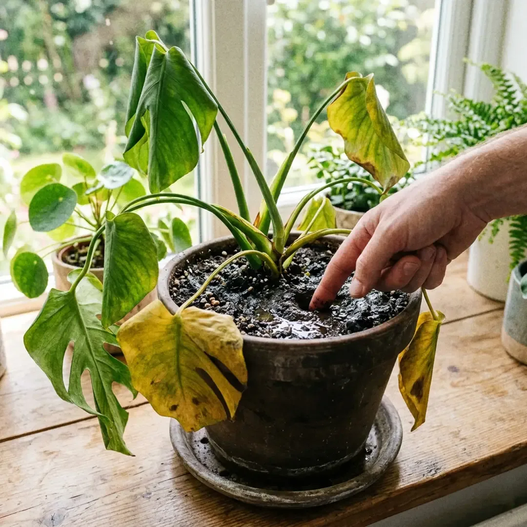 How do I save a waterlogged potted plant?