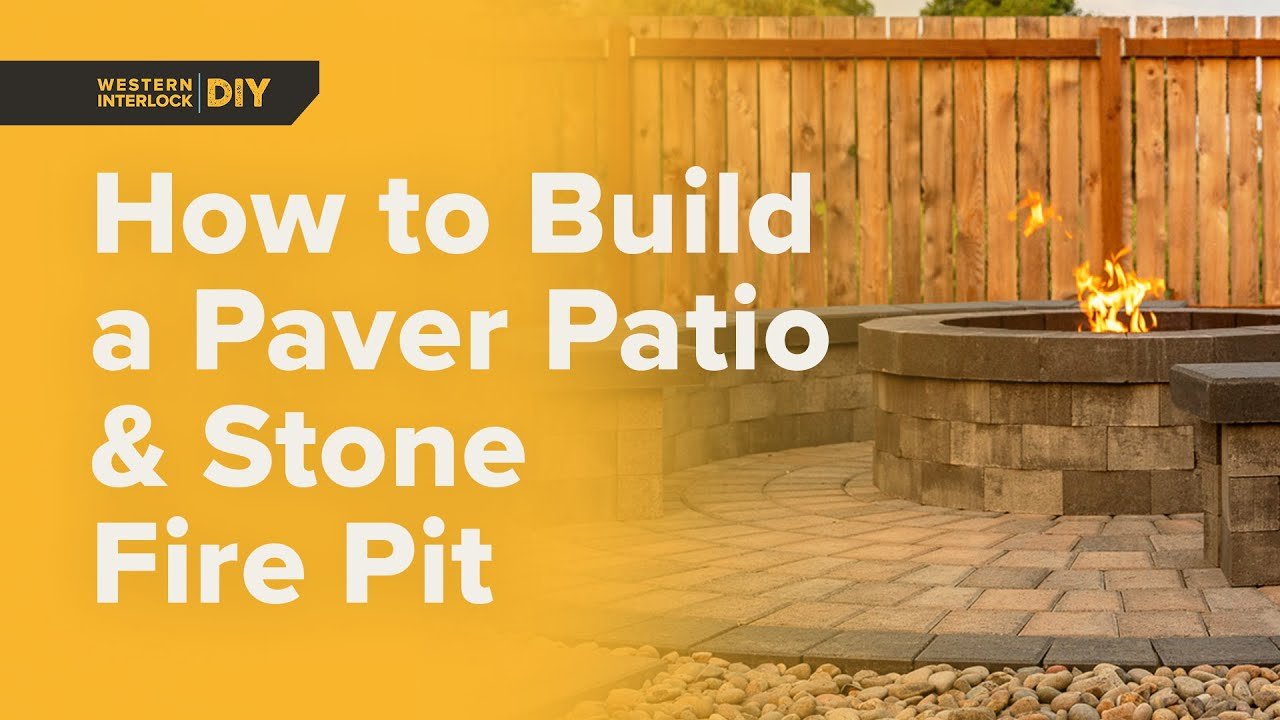 Natural stone paver patio with built-in fire pit