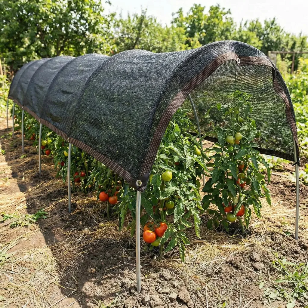 Shade cloth over tomatoes