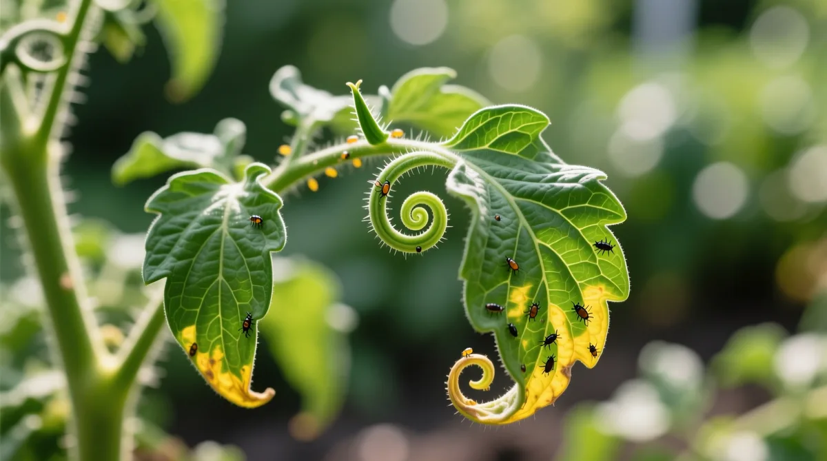 What causes extreme leaf curl on tomato plants?